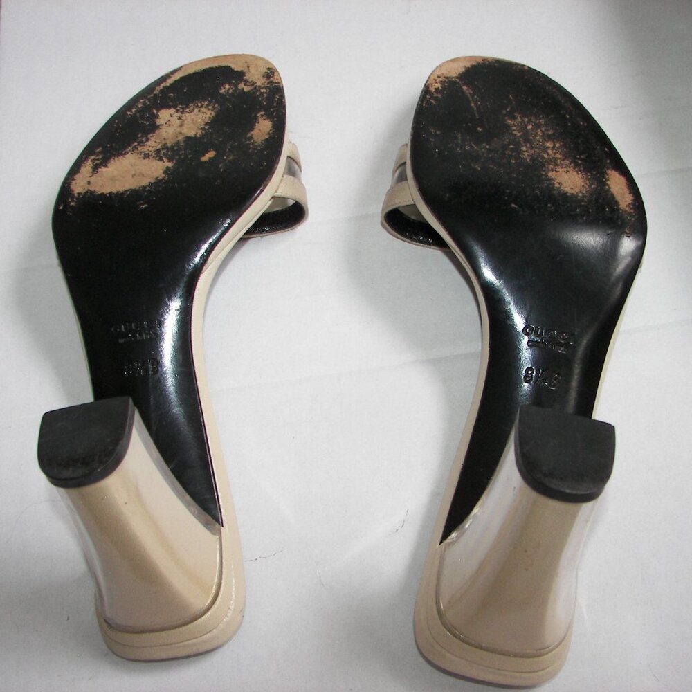 Gucci cream color peep toe leather mule heel US8.5B/EU39 lucite 3" heel - Picture 6 of 10